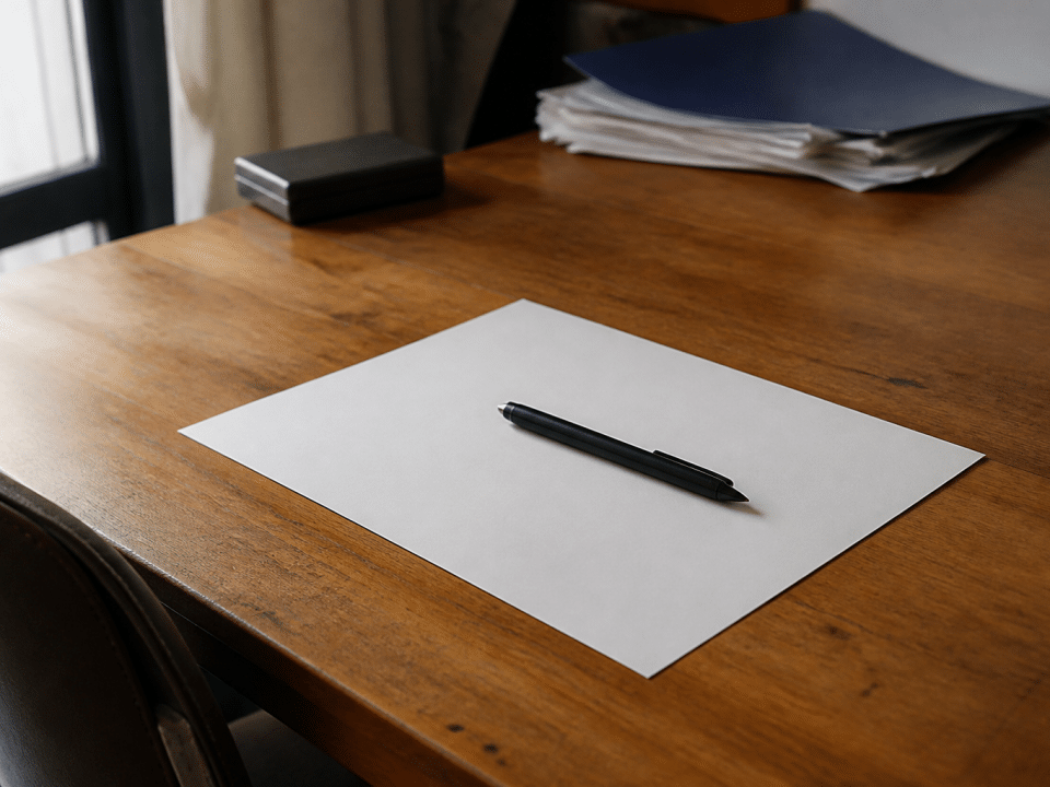 Formulaire officiel pose sur bureau avec stylo noir positionne