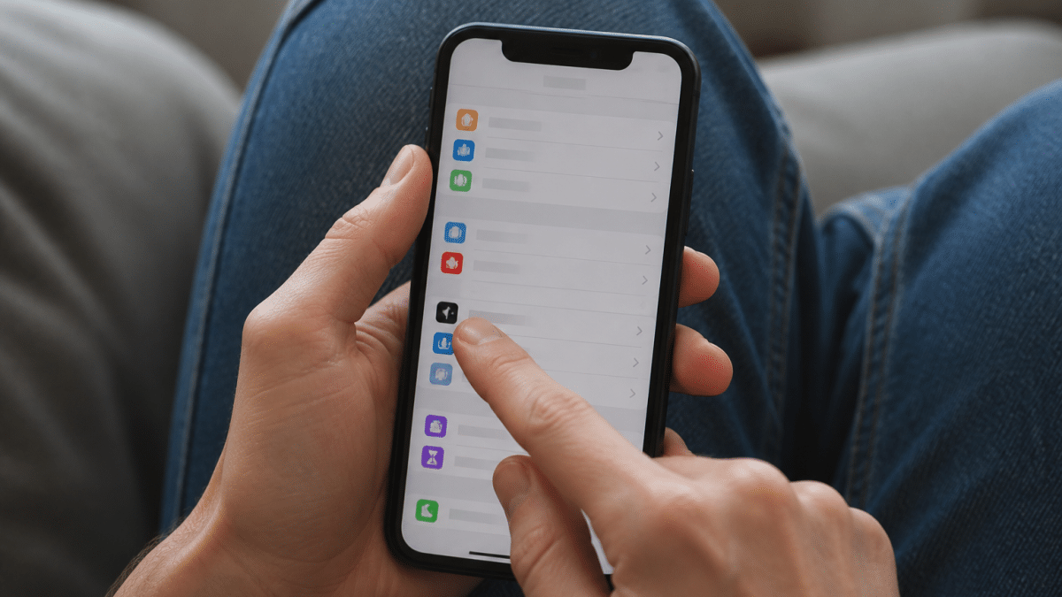 Doigt appuyant sur icone navigation privee dans parametres iPhone
