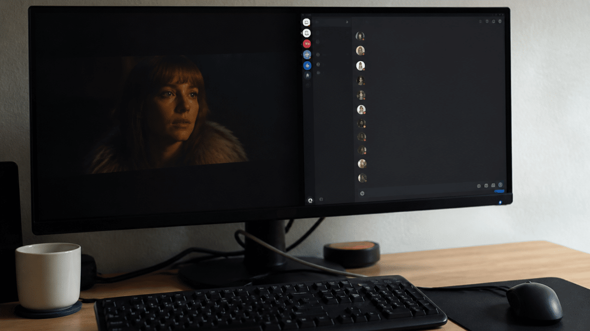 Ecran d'ordinateur affichant Netflix et Discord cotes a cotes