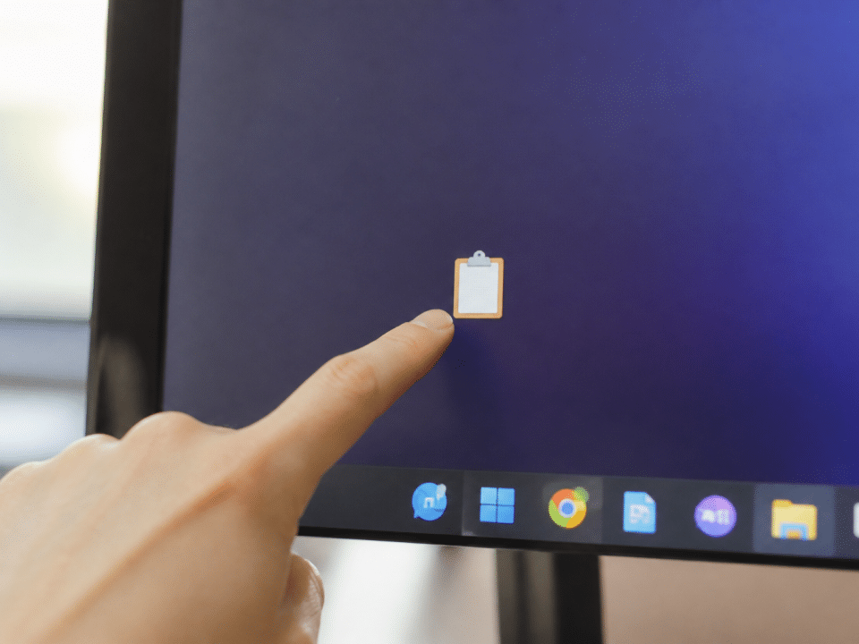 Doigt pointant vers icone presse papier sur ecran Samsung