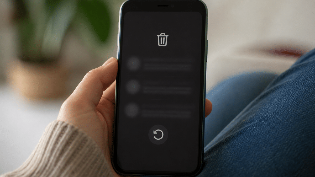 Telephone affichant messages supprimes avec icone restauration visible
