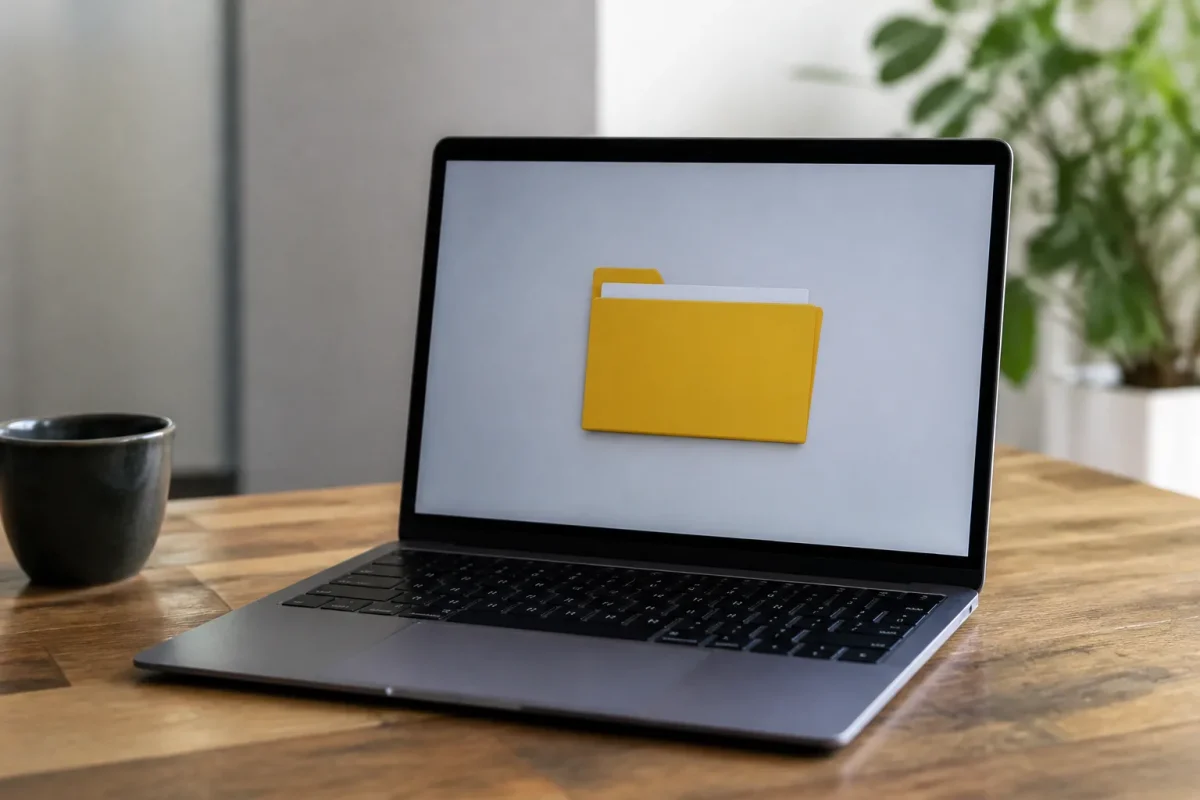 Ordinateur portable affichant un dossier jaune ouvert