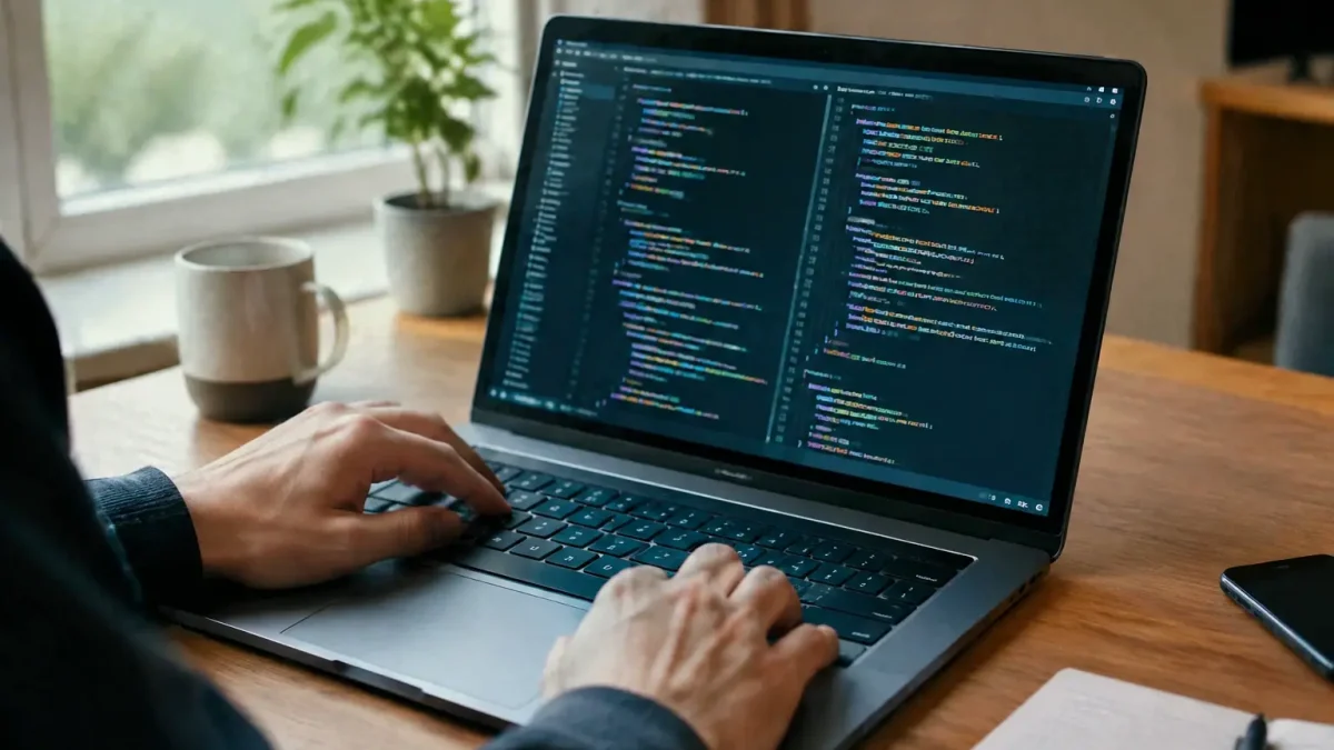 Ordinateur portable ouvert affichant des lignes de code